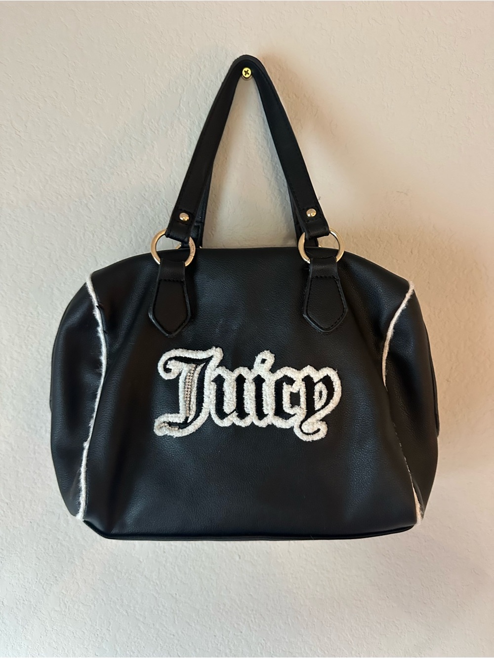 Juicy Couture Black Rhinestone Chenille Logo Tote Bag